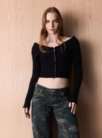 Sweater Hombro Caído y Cierre