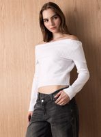 Sweater Tejido de Punto Hombros Descubiertos