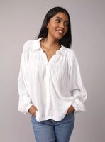 Blusa Ae con Lazo Mangas Abombadas y Botón