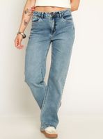 Jeans Wide Tiro Medio Pretina Básica 2 Botones