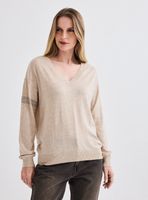 Sweater Cuello V con Aplicación de Cristales en Manga