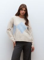 Sweater Holgado con Escote Redondo y Diseño de Rombos