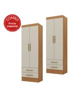 Combo 2 Clóset 2 Puertas + 2 Cajones con 4 Opciones Armado Canela y Blanco Off White