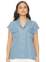 Blusa con Cuello Camisero y Bolsillo Frontal