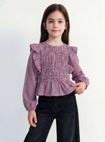 Blusa Cuadrillé con Vuelos y Espalda Elasticada