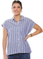 Blusa Manga Corta Listada Abotonada con Bolsillo