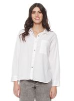 Blusa Manga Larga Lino Abotonada en Delantero y Bolsillo