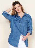 Blusa Manga Larga Lyocell Abotonado en Delantero y Bolsillos