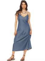 Vestido sin Manga Tencel Escote V con Corte en Delantero