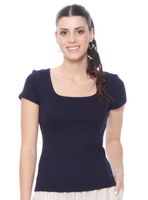 Polera Manga Corta Sólida Escote Cuadrado