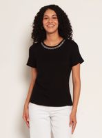 Polera Manga Corta Escote Redondo con Aplicación