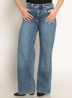 Jeans Wide Tiro Bajo Pretina Básica de 1 Botón