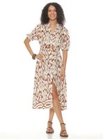 Vestido Manga Corta Estampado Escote V con Cinturón