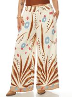 Pantalón Wide Leg Estampado Tiro Alto Pretina Elasticada