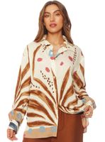 Blusa Manga Larga Estampada Abotonada en Delantero