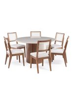 Juego de Comedor Kalina Redondo Vidrio Madera 6 Sillas Saga