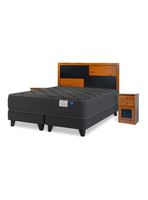 Cama Europea King Black Base Dividida Respaldo + Veladores
