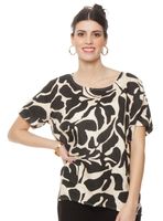 Blusa Manga Corta Lino Estampado Flo Escote