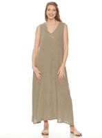 Vestido sin Manga Lino con Bolsillos Escote V