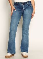 Jeans Tiro Bajo Flare con Pretina y Botón