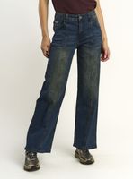 Jeans Wide Blue Oil Pinzas Costura Frontal