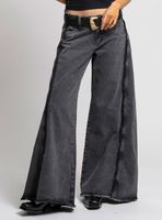 Jeans Tiro Medio Wide Leg Pia Gris