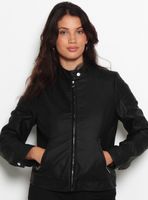 Chaqueta Manga Larga Cuero Ecológico Cuello Mao