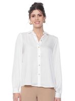 Blusa Manga Larga Sólida Abotonada en Delantero