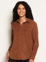 Blusa Manga Larga Cotelé Abotonada en Delantero con Bolsillo