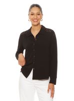 Blusa Abotonada en Delantero con Aplicación en Hombros