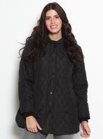 Parka Quilt Manga Larga con Capucha Abrochada en Delantero