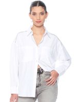 Blusa Abotonada con Bolsillos y Aplicación Hombro