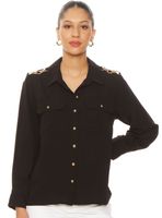 Blusa Manga Larga Abotonada con Bolsillo