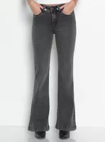 Jeans Flare Tiro Alto Pretina Básica de un Botón 347