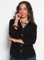 Blusa Manga 3/4 Abotonada en Delantero Escote V