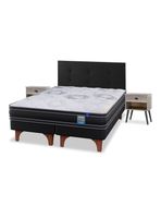 Cama Europea Seven Plus 2 Plazas Base Dividida + Respaldo Royal Negro + Velador Rock