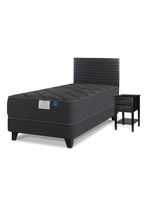 Cama Europea 1.5 Plazas Black Base Normal Gris Respaldo + Velador