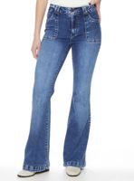 Jeans Flare Cargo Tiro Alto Pretina Básica