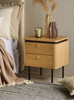 Velador Olivia Enchapada en Roble 2 Cajones