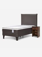 Cama Europea New style 4 1.5 Plazas + Respaldo + Velador Maurice