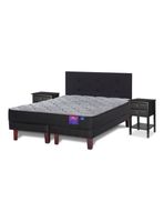 Cama Europea Therapedic Plus King Flex + Respaldo Royal Negro + 2 Veladores Rock