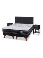 Cama Europea Seven Plus King + Respaldo Royal Negro + Velador Rover