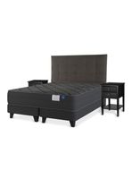 Cama Europea 2 Plazas Black Base Gris Dividida Respaldo + Velador