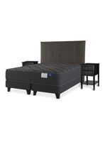 Cama Europea King Black Base Dividida Respaldo + Velador