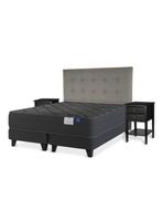 Cama Europea Súper King Black Base Dividida Gris Respaldo + Velador
