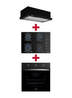 Kit Empotrable Horno Eléctrico HBB5360FBK Negro + Encimera a Gas GBC64003KBB + Campana TL6310 Negro