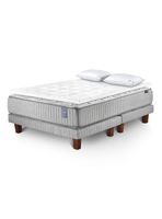 Cama Europea Hybrid Visco 2 Plazas Base Dividida + Topper + Almohada Down Alternative