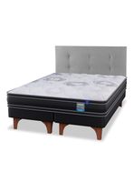 Cama Europea Seven Plus 2 Plazas Box Base Dividida + Respaldo Royal Gris