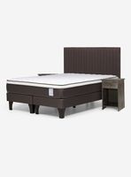 Cama Europea New Style 4 Plus Base Dividida 2 Plazas + Set Muebles Lucio Chocolate