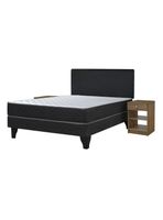 Cama Europea Cadiz 2 Plazas x190 cm + Respaldo Nuit + Velador Granada Grey